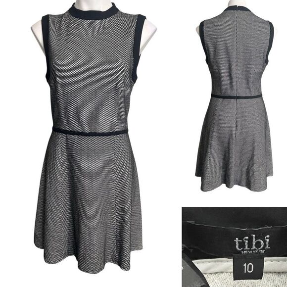 tibi dress‎ size 10 black sleeveless fit & flare mini stretch casual office - Picture 1 of 6
